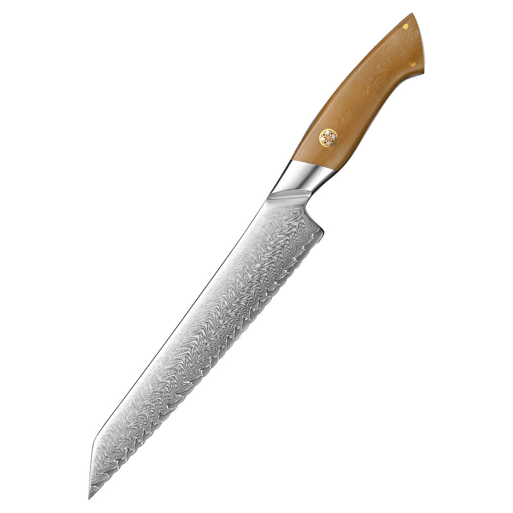 Crest Serisi I Tırtıklı Ekmek Bıçağı I 67 Katman Paslanmaz Damascus Çelik I Micarta & Mosaic Edition