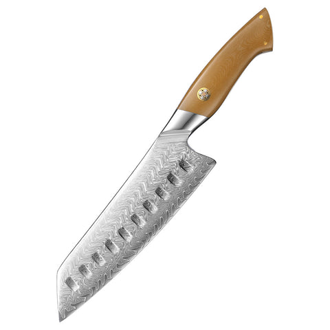 Crest Serisi I Santoku Şef Bıçağı I 67 Katman Paslanmaz Damascus Çelik I Micarta & Mosaic Edition