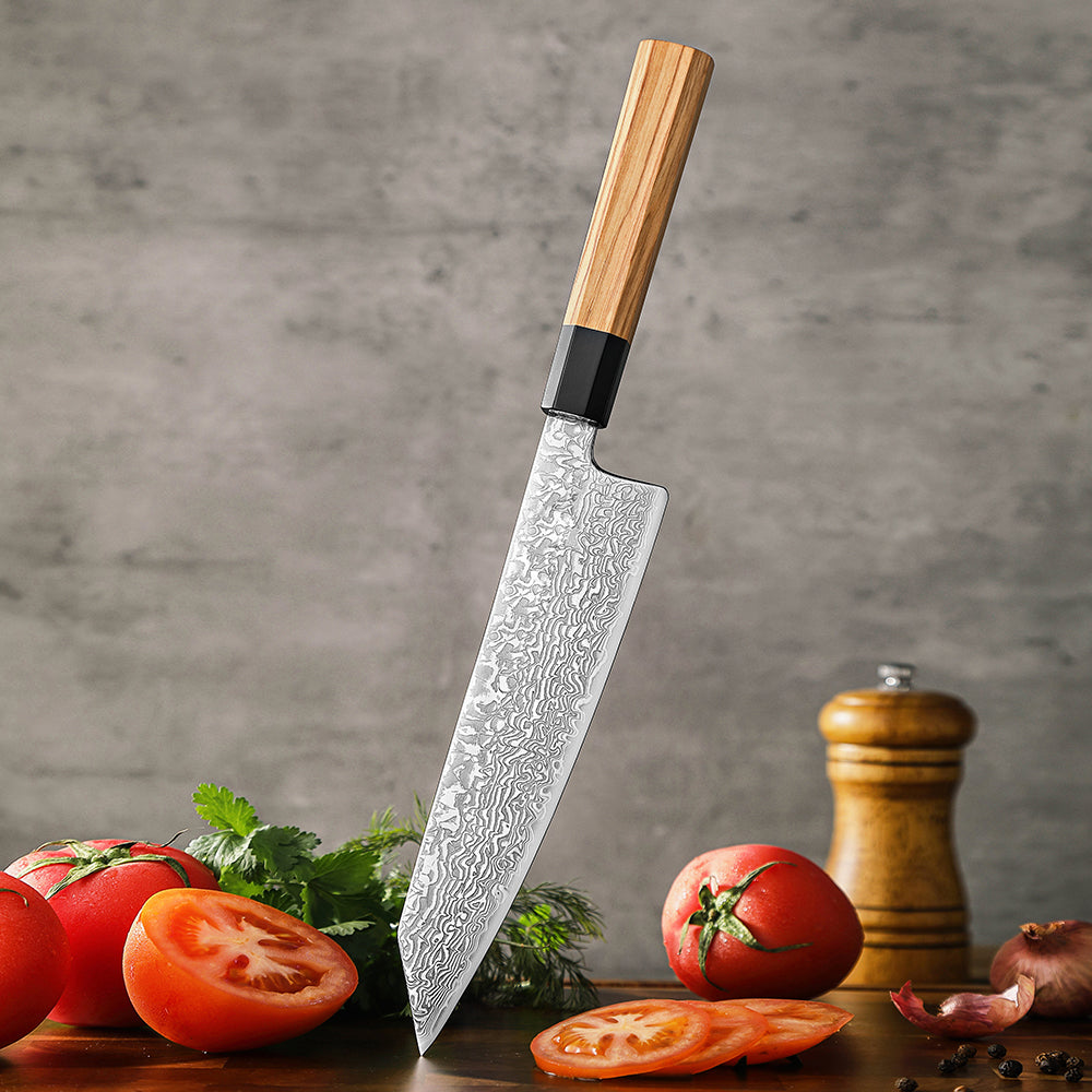 67 Katman Kiritsuke Paslanmaz Damascus Şef Bıçağı 23 cm