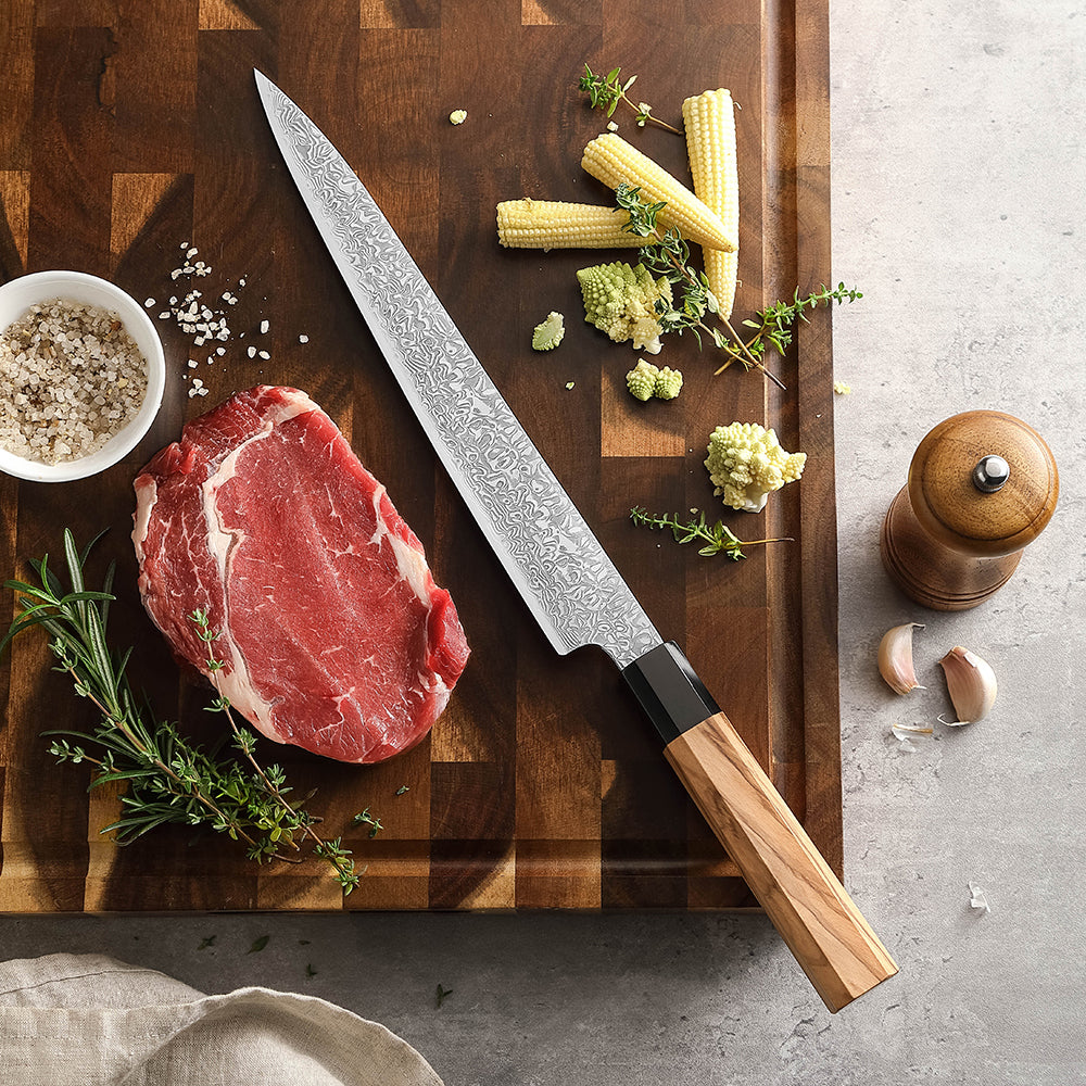 67 Katman Sujihiki Paslanmaz Damascus Dilimleme Bıçağı 27 cm