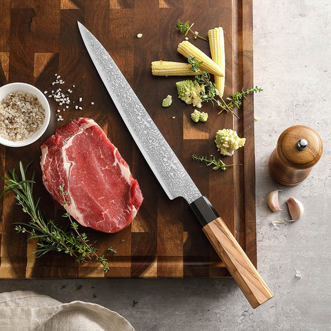 67 Katman Sujihiki Paslanmaz Damascus Dilimleme Bıçağı 27 cm