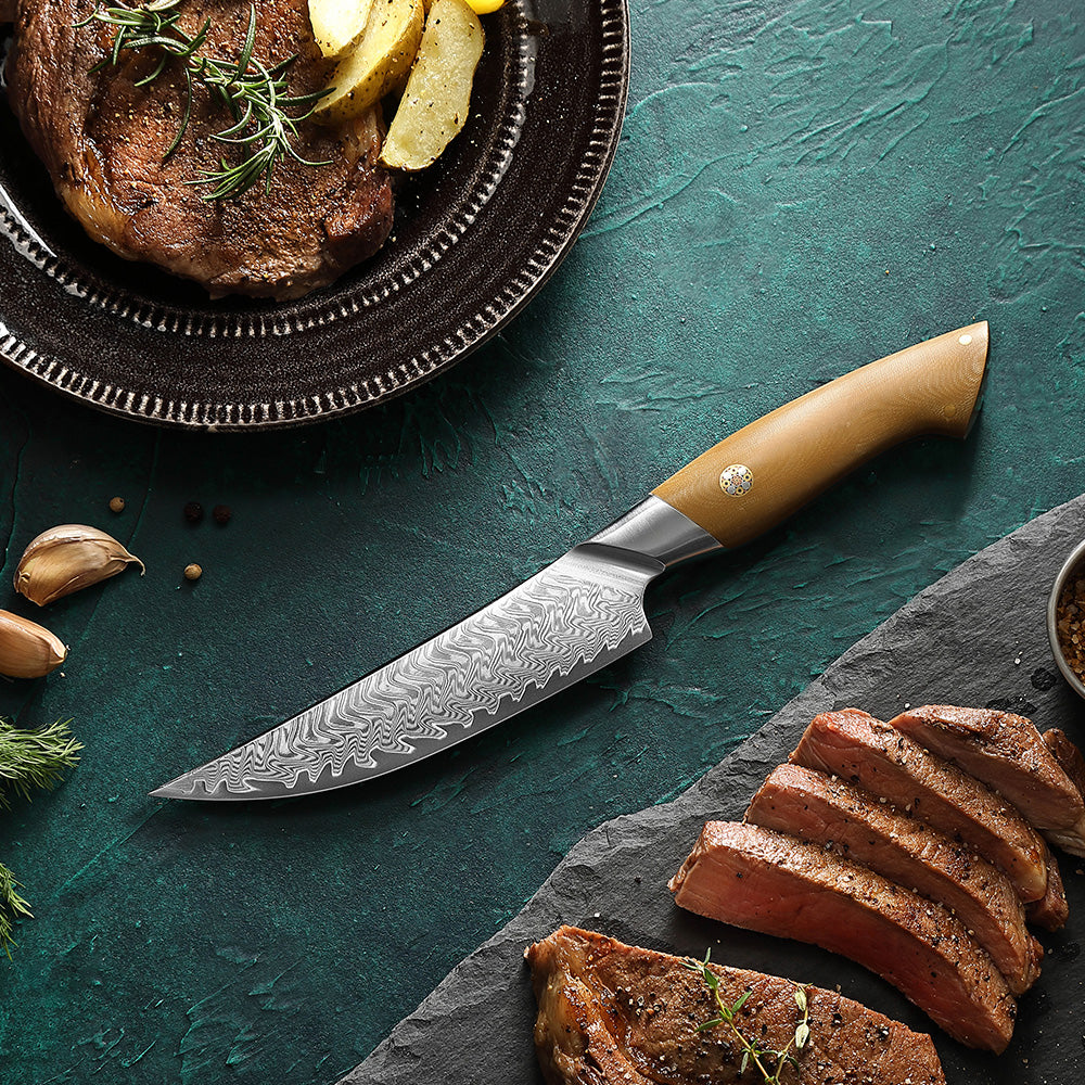 Crest Serisi I Steak Bıçağı I 67 Katman Paslanmaz Damascus Çelik I Micarta & Mosaic Edition