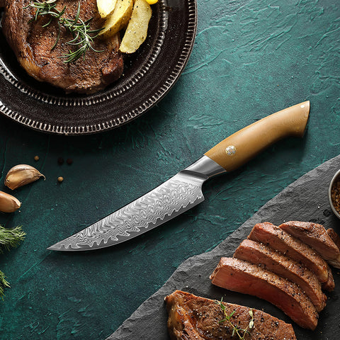 Crest Serisi I Steak Bıçağı I 67 Katman Paslanmaz Damascus Çelik I Micarta & Mosaic Edition