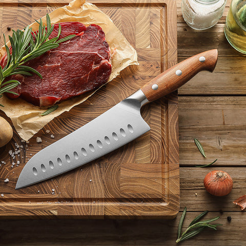 18 cm Olukluk Santoku Şef Bıçağı- Sekoya Ağacı Sap