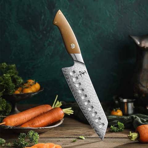 Crest Serisi I Santoku Şef Bıçağı I 67 Katman Paslanmaz Damascus Çelik I Micarta & Mosaic Edition
