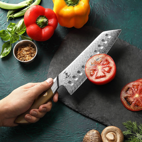 Crest Serisi I Santoku Şef Bıçağı I 67 Katman Paslanmaz Damascus Çelik I Micarta & Mosaic Edition