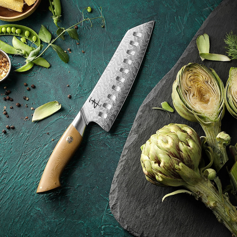 Crest Serisi I Santoku Şef Bıçağı I 67 Katman Paslanmaz Damascus Çelik I Micarta & Mosaic Edition