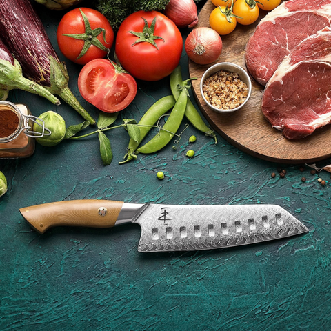 Crest Serisi I Santoku Şef Bıçağı I 67 Katman Paslanmaz Damascus Çelik I Micarta & Mosaic Edition