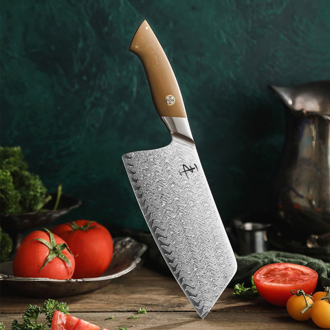 Crest Serisi I Şef Satırı I 67 Katman Paslanmaz Damascus Çelik I Micarta & Mosaic Edition