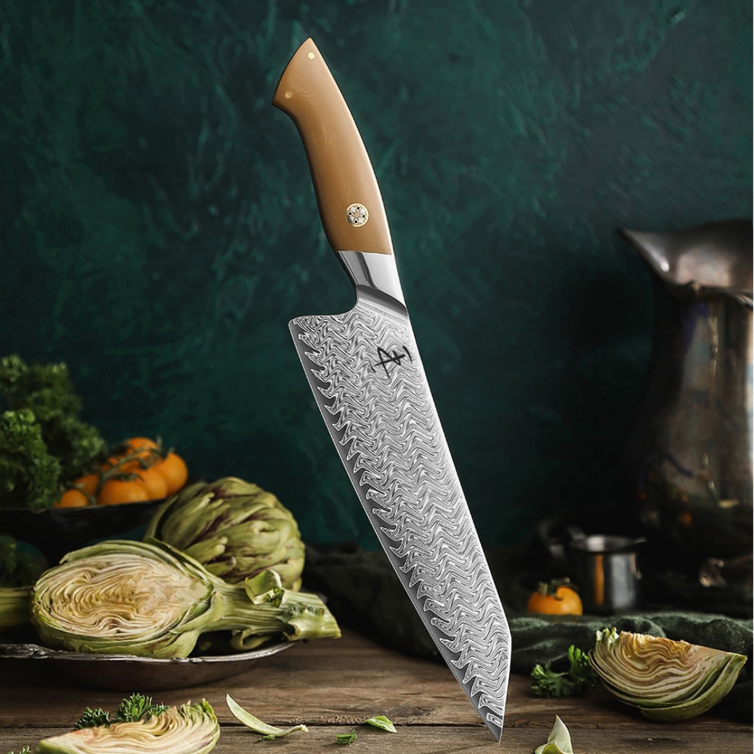 Crest Serisi I Kiritsuke Şef Bıçağı I 67 Katman Paslanmaz Damascus Çelik I Micarta & Mosaic Edition