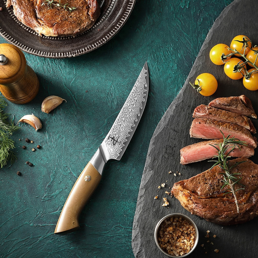 Crest Serisi I Steak Bıçağı I 67 Katman Paslanmaz Damascus Çelik I Micarta & Mosaic Edition