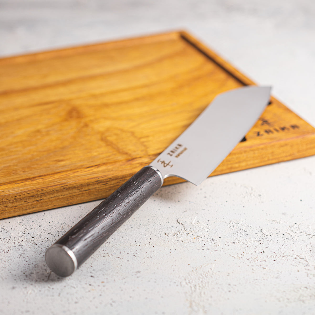 Eğri Santoku Ahşap Saplı Şef Bıçağı - 18cm Paslanmaz Çelik