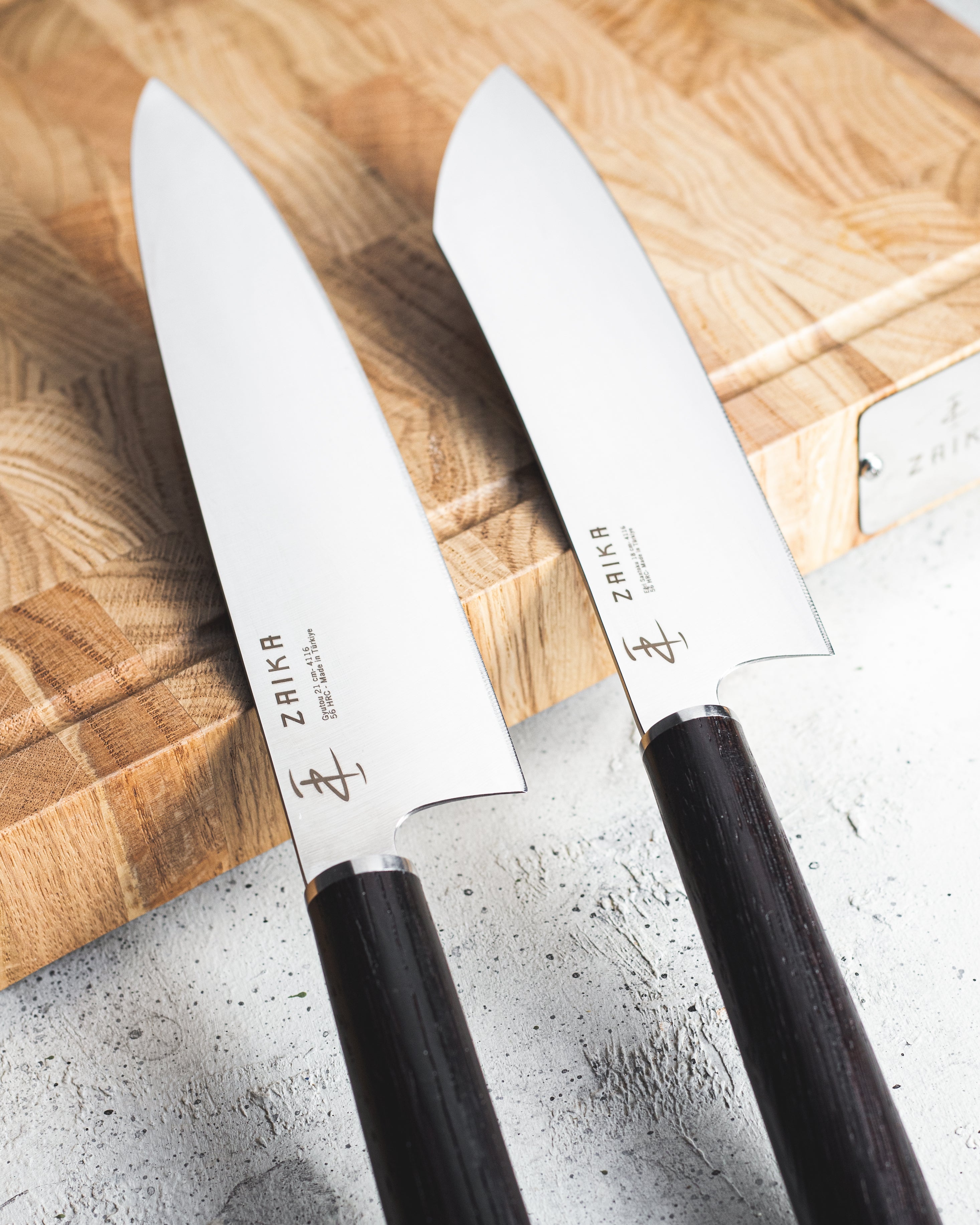 2'li Set - Gyutou Ve Eğri Santoku - Japon Tasarım Şef Bıçakları - Ahşap Sap Paslanmaz Çelik