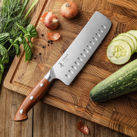 19 cm Oluklu Nakiri Şef Bıçağı- Sekoya Ağacı Sap