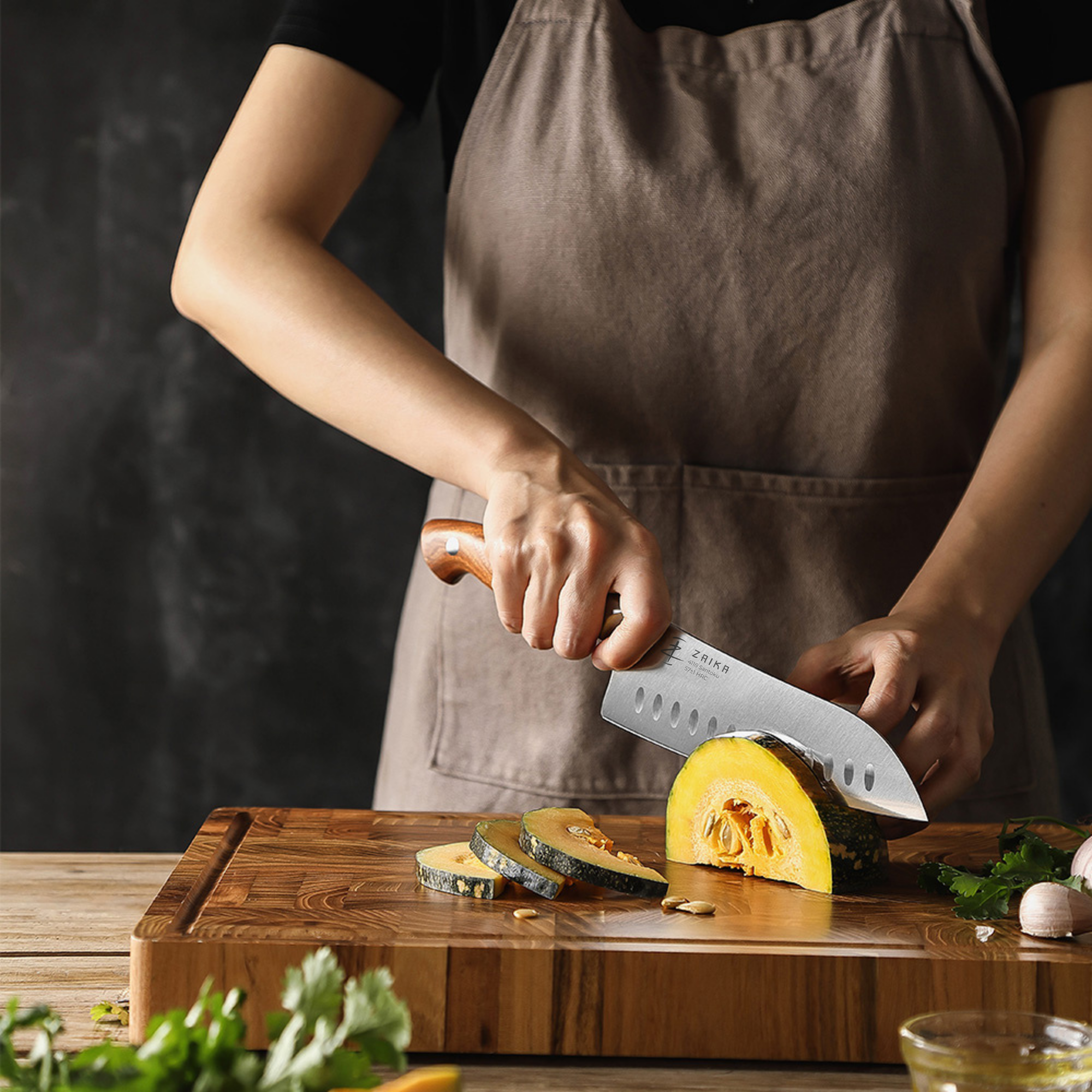 18 cm Olukluk Santoku Şef Bıçağı- Sekoya Ağacı Sap