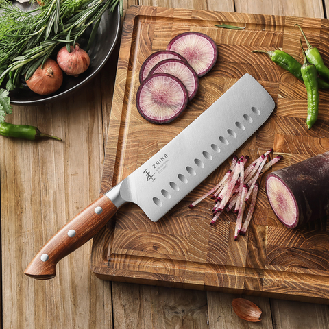 19 cm Oluklu Nakiri Şef Bıçağı- Sekoya Ağacı Sap