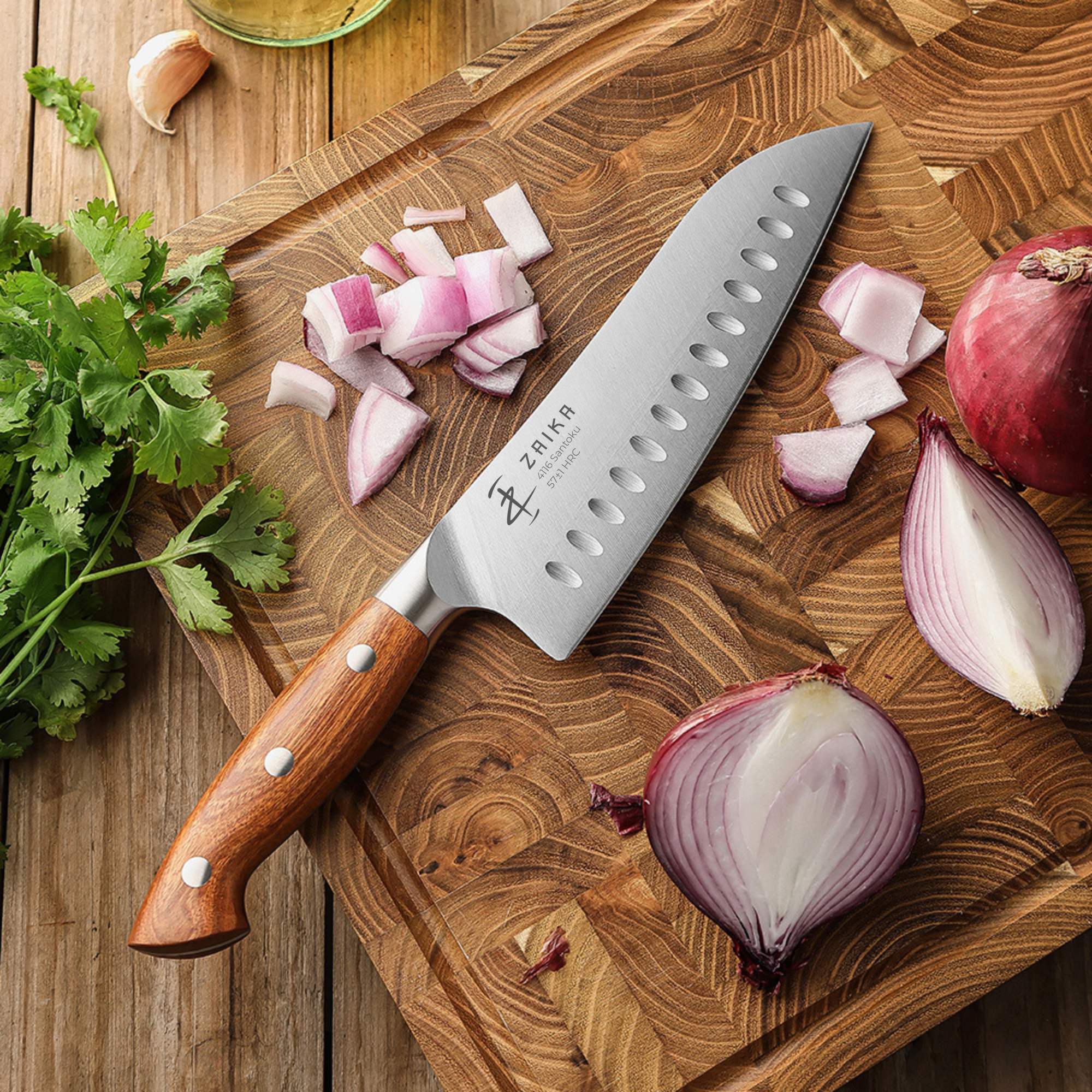18 cm Olukluk Santoku Şef Bıçağı- Sekoya Ağacı Sap