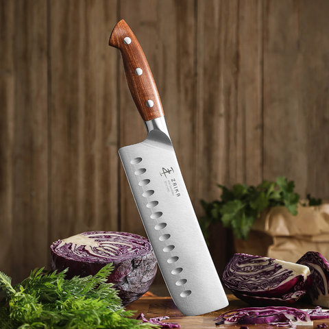 19 cm Oluklu Nakiri Şef Bıçağı- Sekoya Ağacı Sap