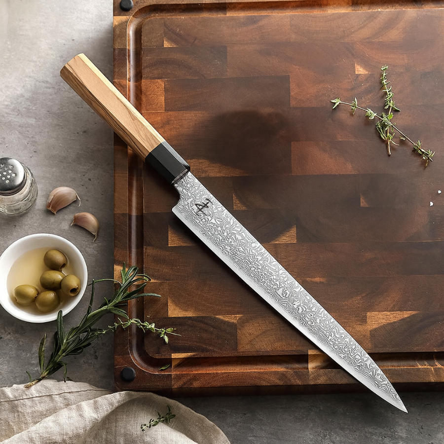 67 Katman Sujihiki Paslanmaz Damascus Dilimleme Bıçağı 27 cm