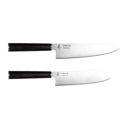 2'li Set - Gyutou Ve Eğri Santoku - Japon Tasarım Şef Bıçakları - Ahşap Sap Paslanmaz Çelik 1080